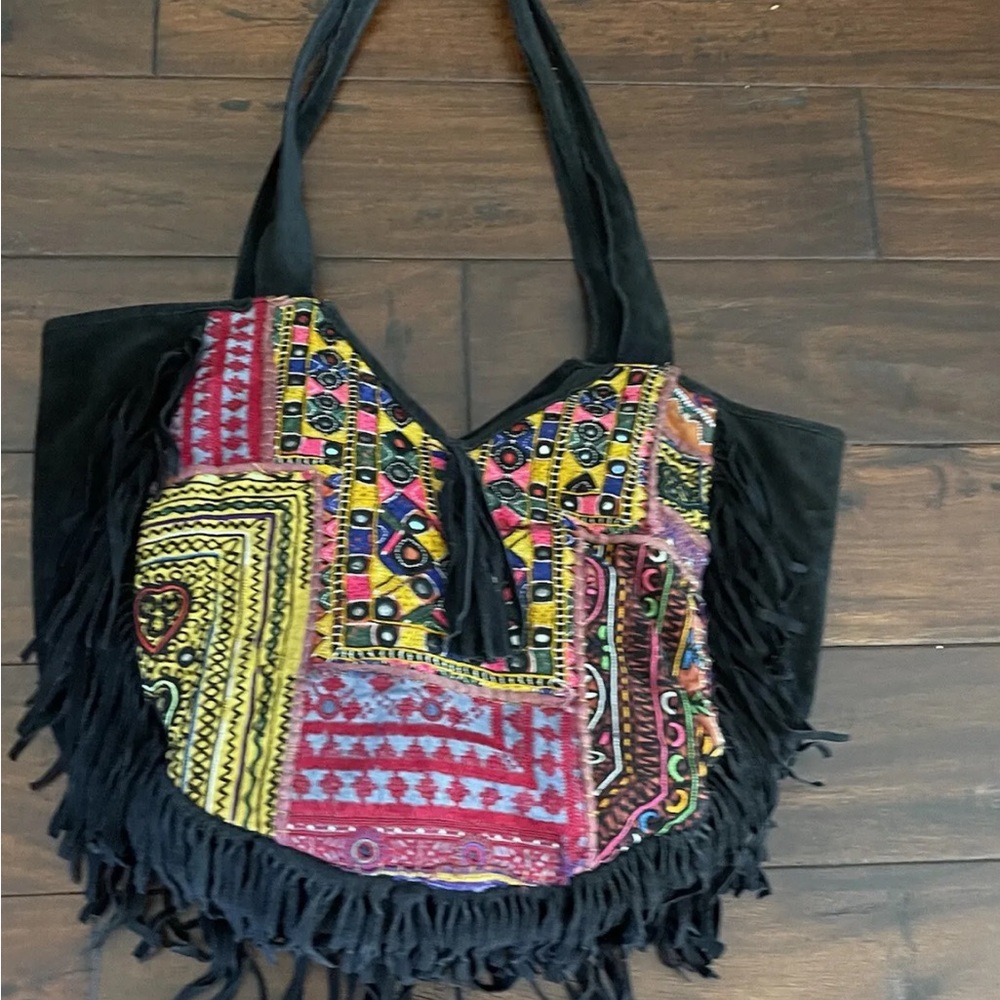 Nina Kaufmann suede fringe embroidered bag